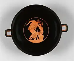 Pederastic scene. Kylix. Terracotta. Carpenter Painter. 510 - 500 BCE