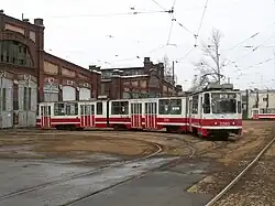 Tram LVS-93 at Vasileostrovsky depot in St. Petersburg