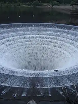 Overflow for the Ladybower Reservoir in full flow, May 2006