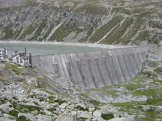 A dam damming a body of water.