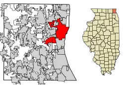 Location of Waukegan in Lake County, Illinois.