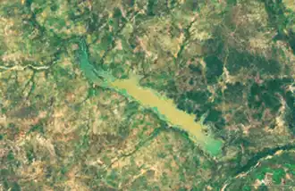 A satellite view of a body of water.