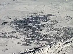 Lancaster, the largest city in the Antelope Valley, covered in several inches of snow after a winter snowstorm in December 2008