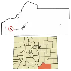 Location of the Weston CDP in Las Animas County, Colorado.