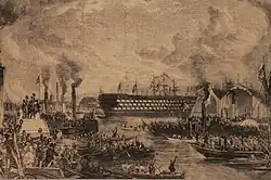 Launch of HMS Prince Albert at Woolwich Dockyard in 1854