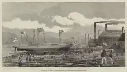 Engraving of a shipyard