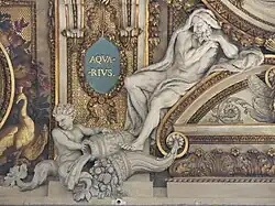 Baroque cornucopia in the ceiling of the Galerie d'Apollon, Louvre Palace, Paris, by Louis Le Vau and Charles Le Brun, after 1661[7]