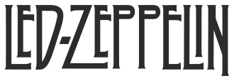 The name Led Zeppelin in irregular capitals in black and white