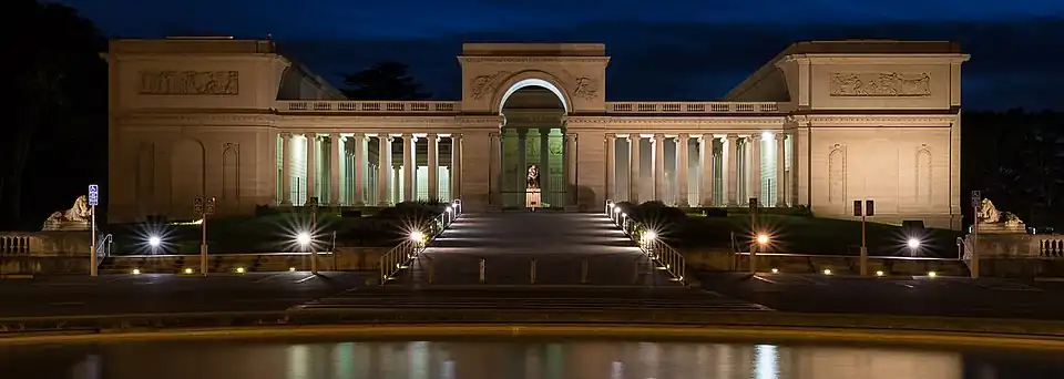 The Legion of Honor at night.