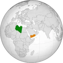 Map indicating locations of Libya and Yemen