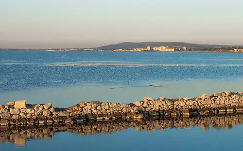 The Île de Thau neighbourhood and the Étang de Thau seen from the "Lido de Thau" in Sète