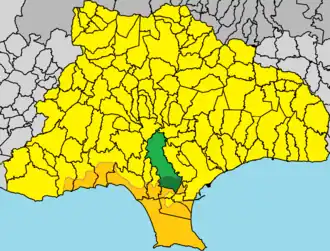 Ypsonas (green) within the Limassol District (yellow)