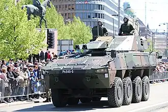Patria AMV with AMOS mortar system at the national parade on the Flag Day of the Finnish Defence Forces