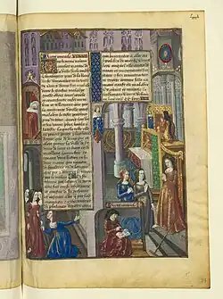 Example of an architectural layout, healing of a paralytic in front of the tomb of Saint Louis, f.87r.