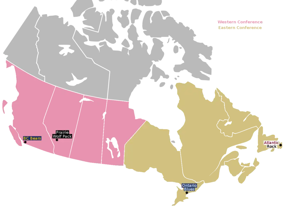 Locations of the four Canadian Rugby Championship teams.