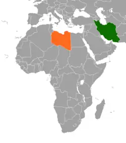 Map indicating locations of Libya and Iran