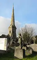 Graves with cemetery chapels in background