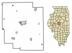 Location of Emden in Logan County, Illinois.