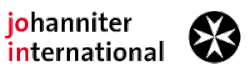 The words "johanniter international" in black lower-case text, with the initial letters J-O and I-N in red. To the right is a white Maltese cross in a black circle