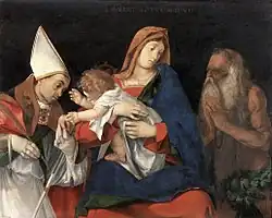 Madonna with Child between Sts. Flavian and Onuphrius by Lorenzo Lotto, c. 1508