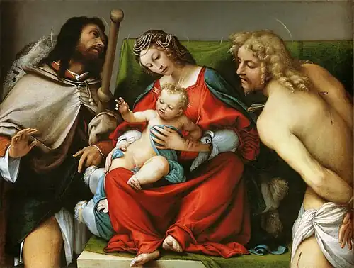 Lorenzo Lotto, Madonna and Child with Saint Roch and Saint Sebastian,  1518