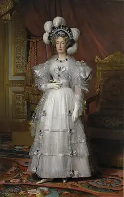 Queen Maria Amalia of France wearing elements of her sapphire parure, 1836