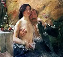 Self Portrait with his Wife [Charlotte Berend] and Champagne Glass (1902), oil on canvas, 97 × 107 cm., private collection