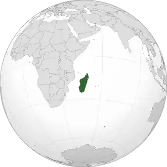 Location of Madagascar (dark green)