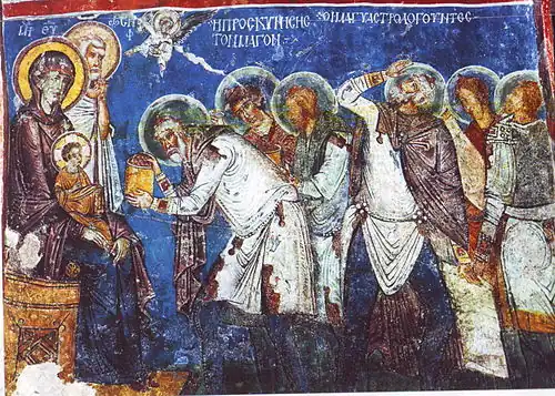 The Adoration of the Magi. (Fresco in Cappadocia, 12th century)