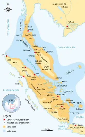 Map of early Malay polities locating the Melayu Kingdom next to Jambi