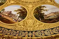 Neoclassical cornucopias on a table, by the Sèvres Porcelain Manufactory, 1811-1814, modified in 1814-1817, hard-paste porcelain and gilded bronze, in a temporary exhibition called Art and Court Life in the Imperial Palace at the Montreal Museum of Fine Arts, Canada
