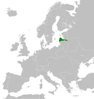 Map of the Duchy of Courland and Semigallia in Europe in 1918