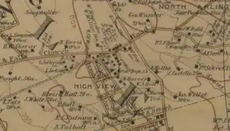 Map of Hall's Hill and High View Park in 1894. Squares represent buildings