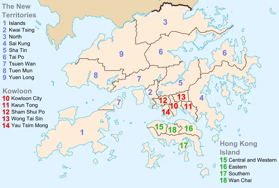 The main territory of Hong Kong consists of a peninsula bordered to the north by Guangdong province, an island to the south east of the peninsula, and a smaller island to the south. These areas are surrounded by numerous much smaller islands.