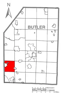 Map of Butler County, Pennsylvania, highlighting Jackson Township