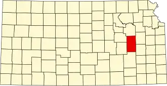 Map of Kansas highlighting Lyon County