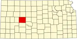 Map of Kansas highlighting Ness County