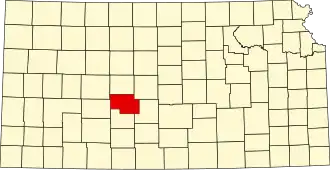 Map of Kansas highlighting Pawnee County