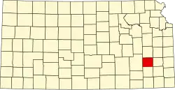 Map of Kansas highlighting Woodson County