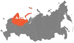 Northern Economic Region on a map of Russia