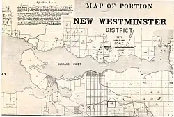 Historic map showing an I.R. near False Creek.