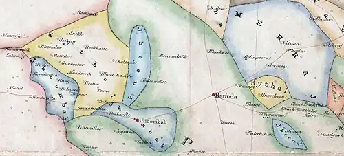 Kaithal State exclave near Bathinda & Giddarbaha exclave, ca. 1829-35 map by G. R. Clerk.
