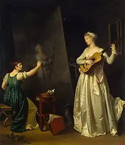 Peintre faisant le portrait d'une joueuse de luth (Painter when painting a portrait of a lute player), 61 x 51.5 cm, before 1803