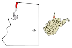 Location of Benwood in Marshall County, West Virginia.