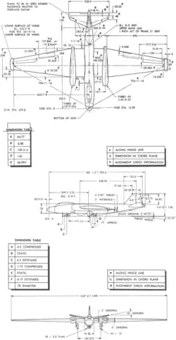 3-view line drawing of the Martin RB-57D Canberra