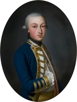 Painting shows a young man wearing a blue military uniform.