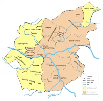 The map of the political division of Masovia between 1381 and 1426, including the Duchy of Rawa.