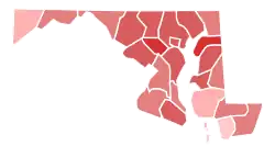 A map showing Kelly Schulz's performance in the Republican primary of the 2022 Maryland gubernatorial election