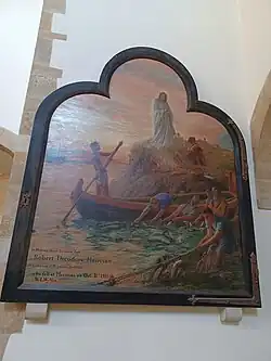 The Miraculous Draught of Fishes, Portsmouth Cathedral. Memorial to Robert Theodore Morrison Wyllie, son of the artist, killed in action on the Western Front, October 31, 1914.[7][8]