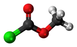 Ball-and-stick model of the methyl chloroformate molecule